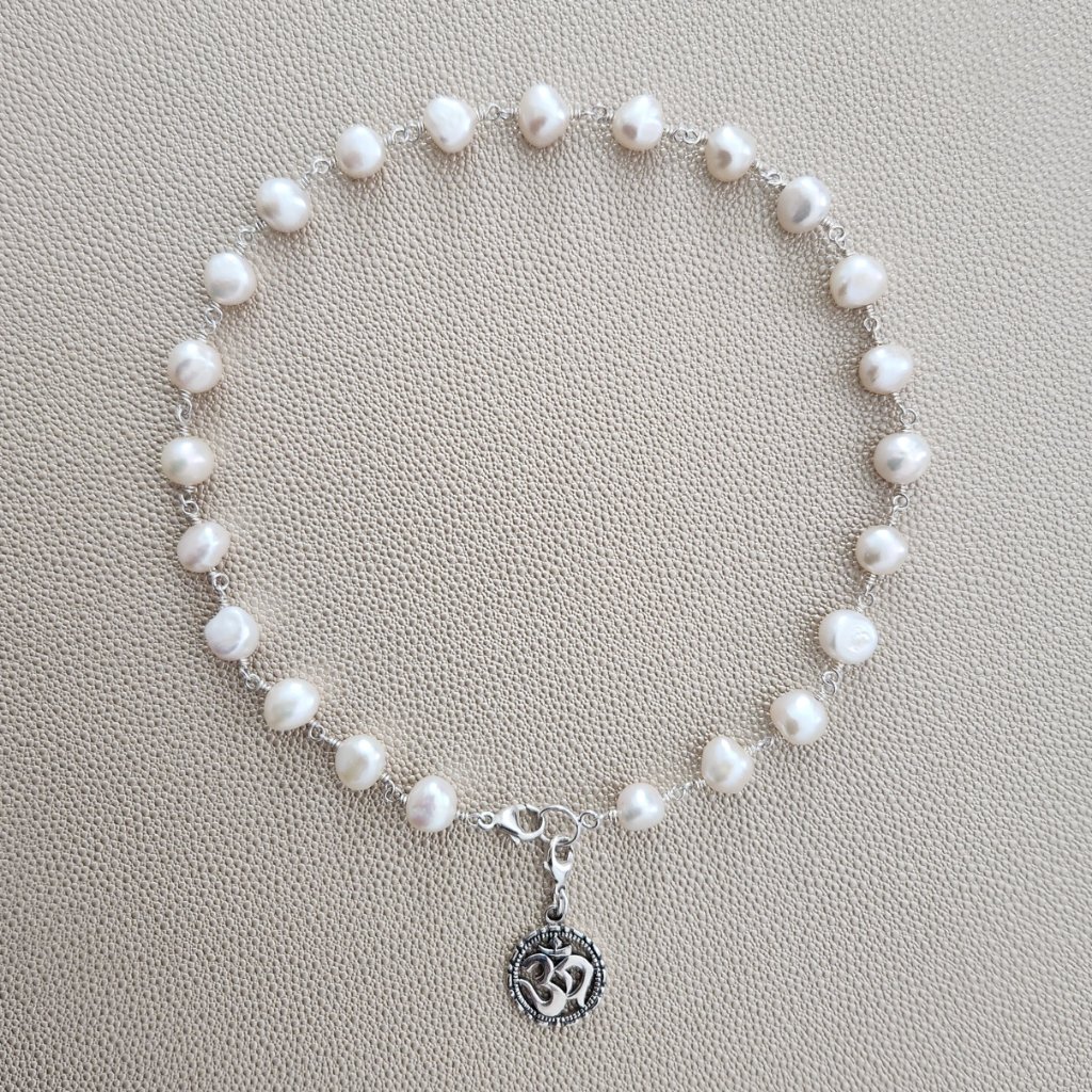 White Pearls Necklace W/ 925 Silver Om Pendant